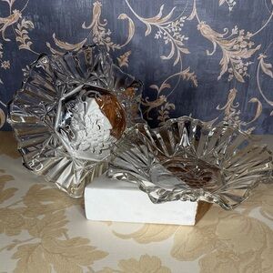 Pair of Federal Glass Pioneer Crimped Bowl Fruit Ruffled Edge Clear 7"